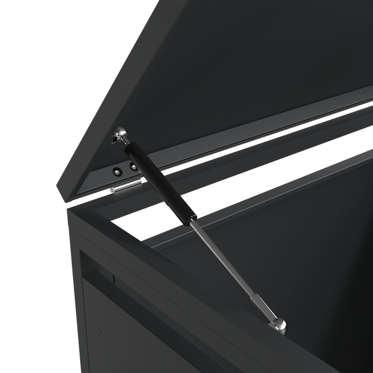 Ecoscape Bin Storage technical detail – Lid Woodgrain and Charcoal gas strut detail