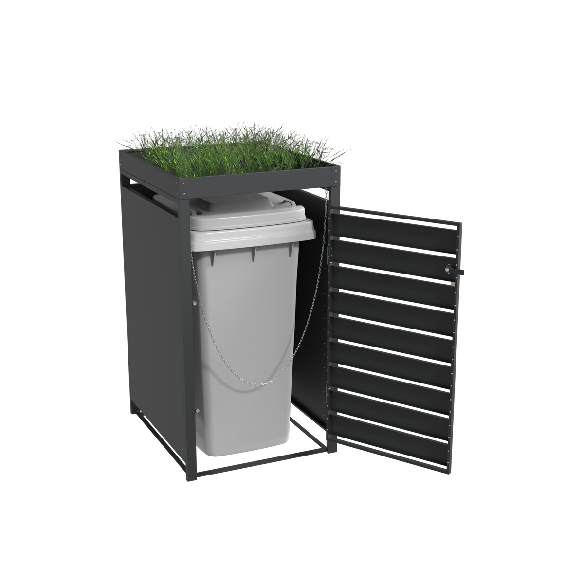 Ecoscape Bin Storage technical detail – Planter Woodgrain and Charcoal planter rim and construction detail