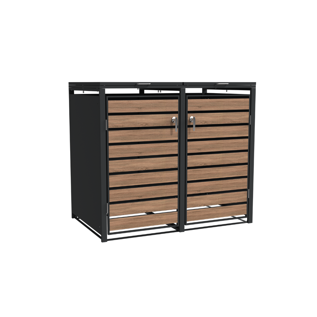 Ecoscape Double Bin Storage with Lid in Woodgrain and Charcoal