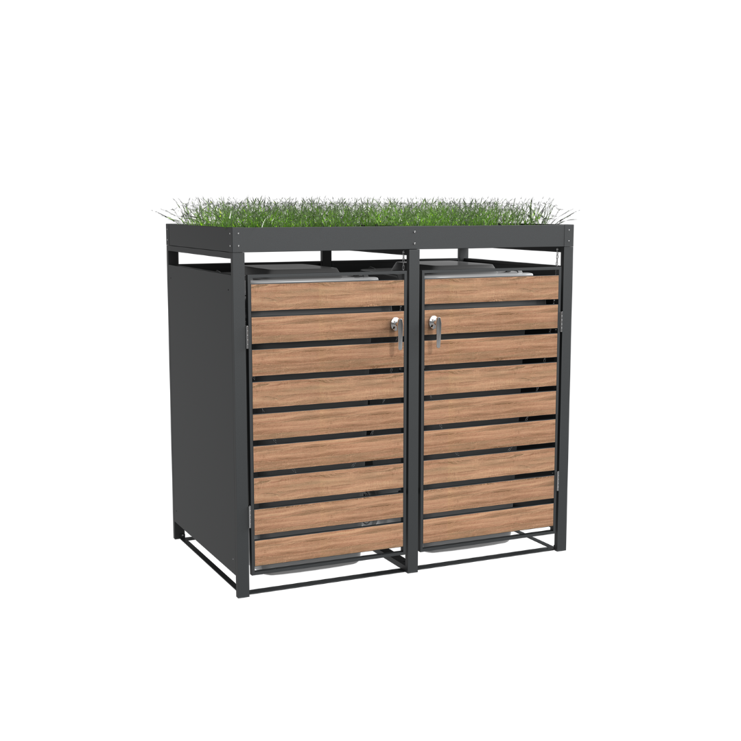 Ecoscape Double Bin Storage with Planter in Woodgrain and Charcoal