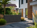 Ecoscape Quadruple Bin Storage with Lid in Charcoal in an outdoor setting