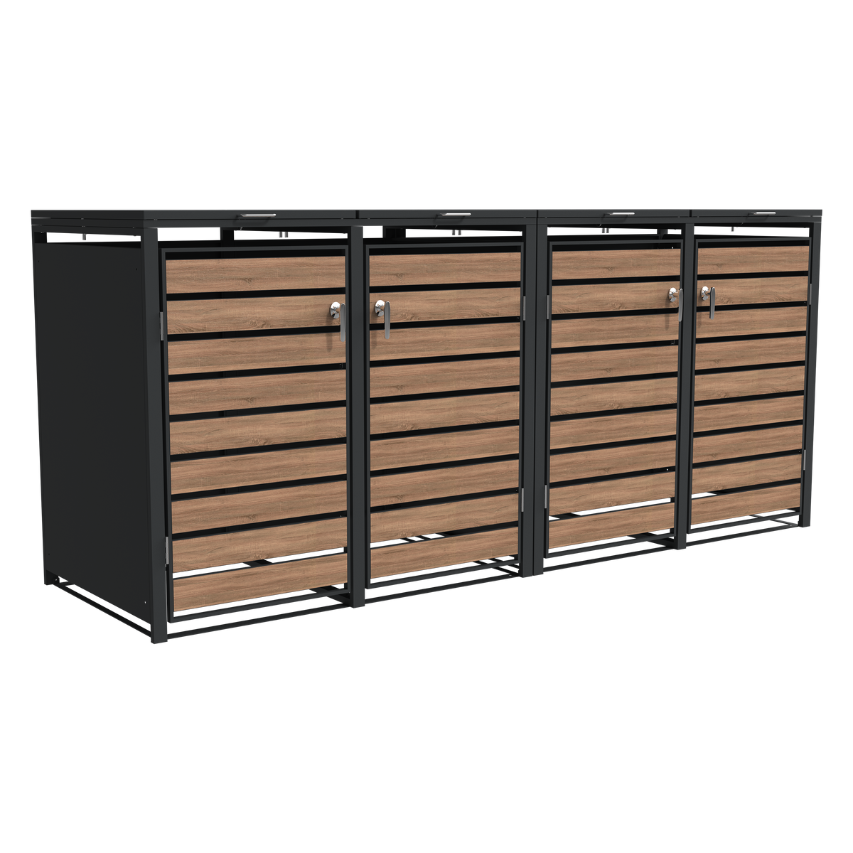 Ecoscape Quadruple Bin Storage with Lid in Woodgrain and Charcoal
