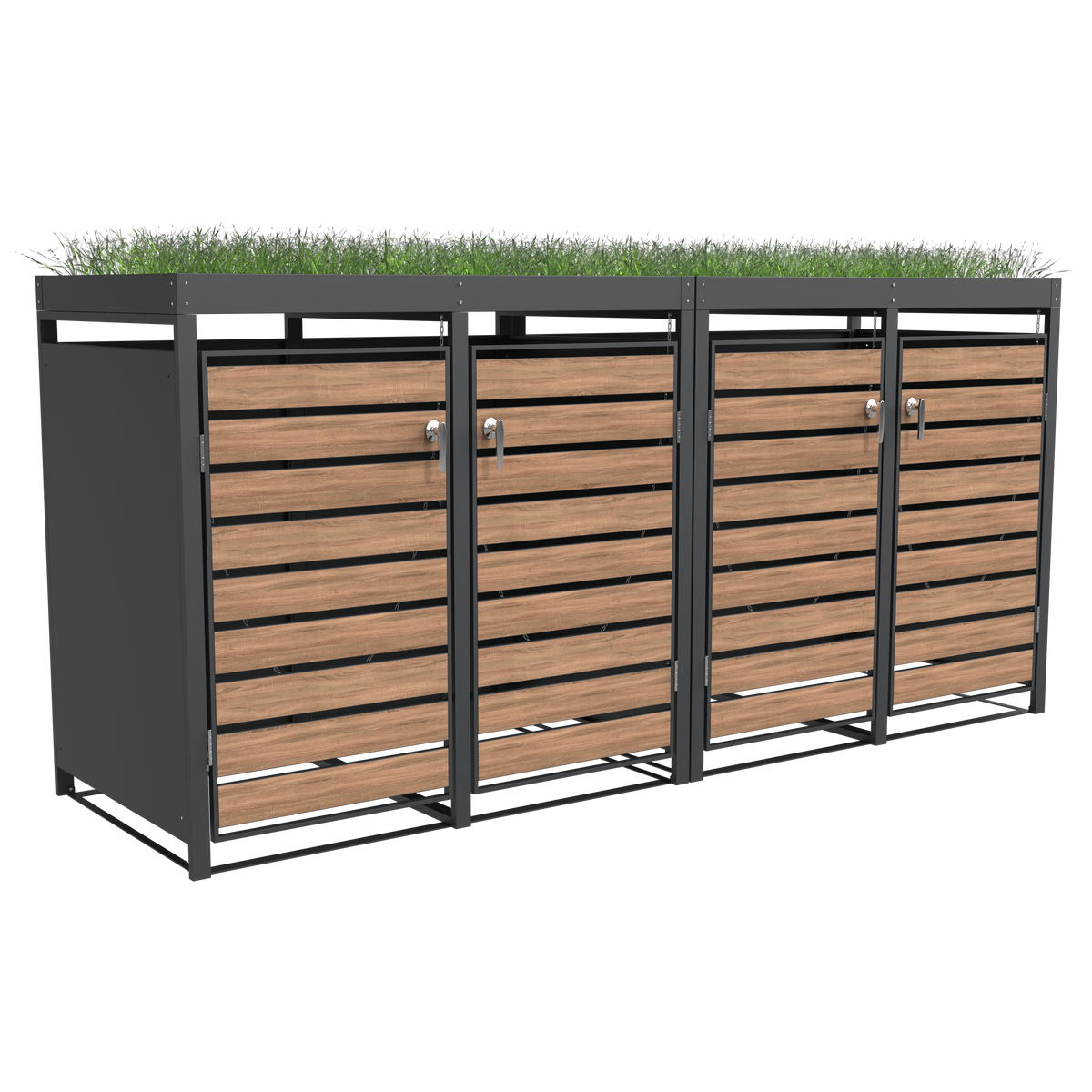 Ecoscape Quadruple Bin Storage with Planter in Woodgrain and Charcoal