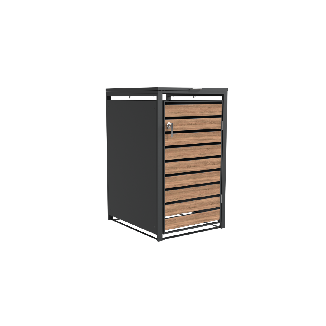 Ecoscape Single Bin Storage with Lid in Woodgrain and Charcoal