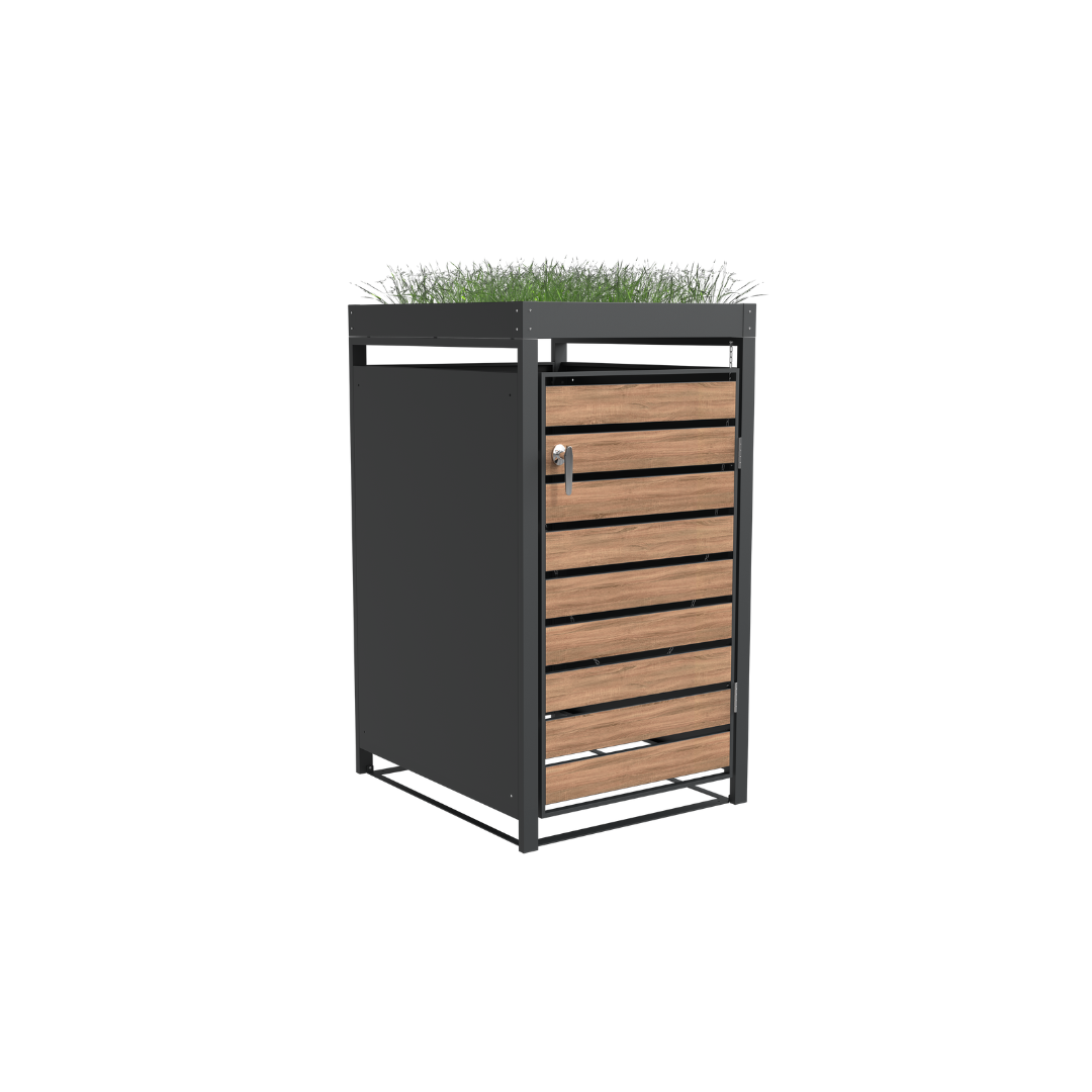 Ecoscape Single Bin Storage with Planter in Woodgrain and Charcoal