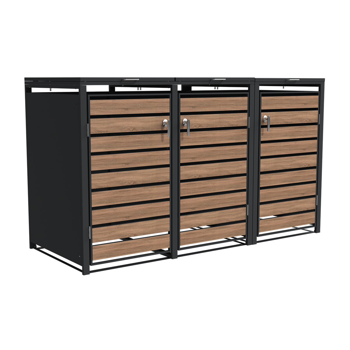 Ecoscape Triple Bin Storage with Lid in Woodgrain and Charcoal