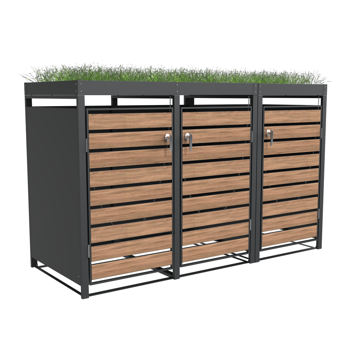 Ecoscape Triple Bin Storage with Planter in Woodgrain and Charcoal